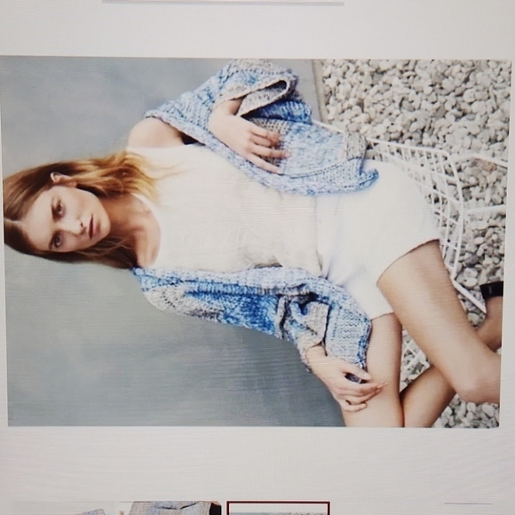 Vince Blue Gray Chunky Knit Cardigan Striped Oversized Sweater medium large - Picture 12 of 14